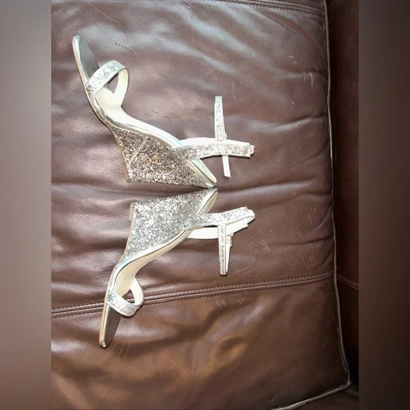 Silver Glitter Wedge Sandals, Betsy Johnson, Size 6.5 - Picture 5 of 7